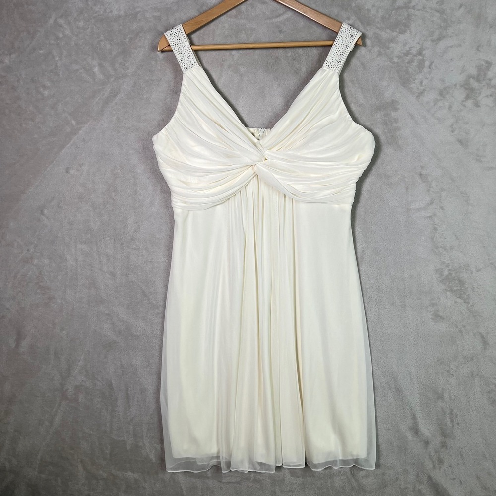 Star Box Ivory Chiffon Cocktail Dress Ruched Rhinestone Empire Waist Tag 2XL (M)